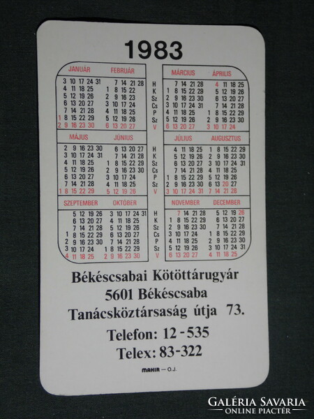 Card calendar, béköt békéscsaba knitted goods factory, baby clothing, 1983, (4)