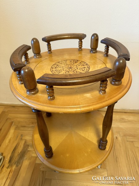 Antique inlaid round party cart or table