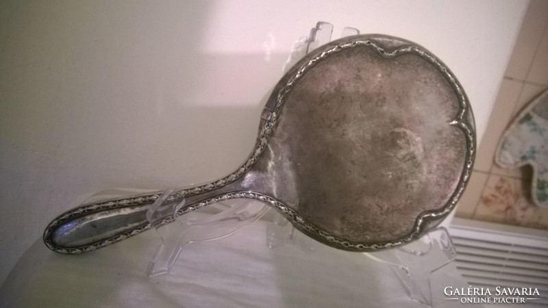 Antik ezüst kézi tükör Sheffield, metszett tükörrel, br. 205 g