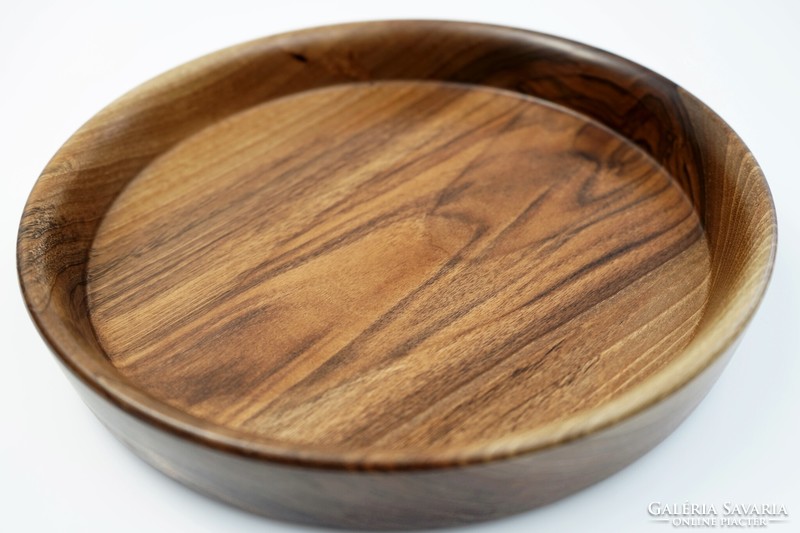 Turned wooden bread bowl / fruit tray / holder / tray / walnut wood / 25 cm