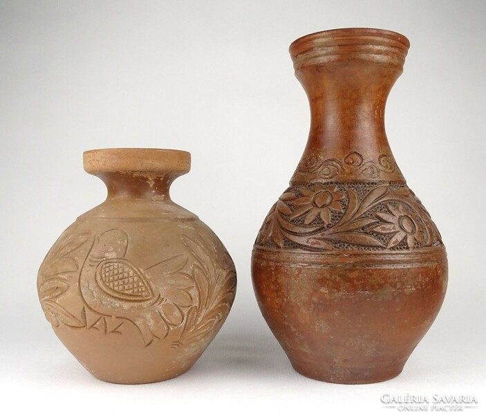 1P973 pair of old brown ceramic vases