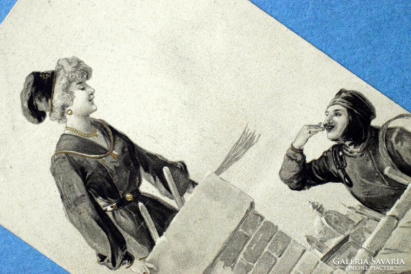 Antik  Újévi üdvözlő litho képeslap -  kéményseprő hölgy és úr  1904ből