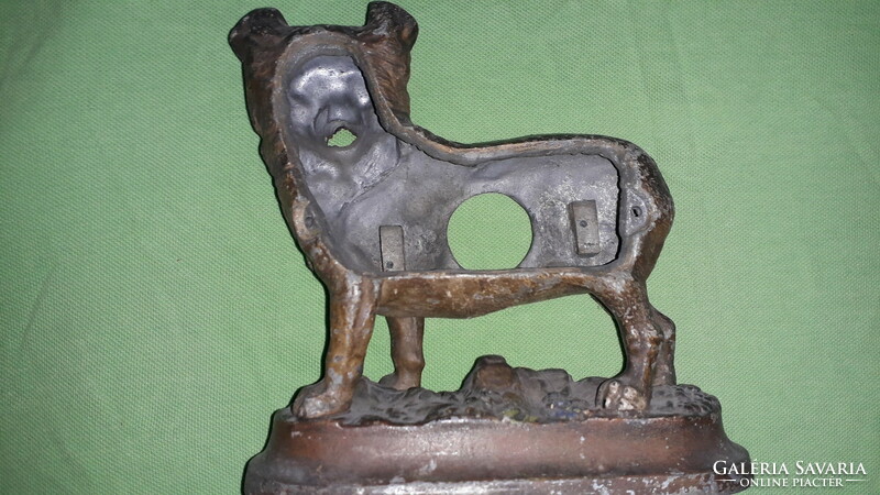 Antik bronzírozott fém asztali polcdísz mécsestartó MOPSZ KUTYA SZOBOR 18 x 16 x 10 cm képek szerint