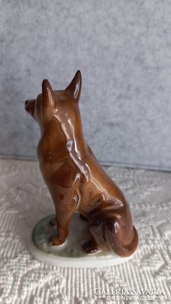 Zsolnay németjuhász porcelán kutya, kézi festésű, 12,5 X 8,5 X 5 cm