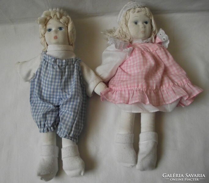 Textile doll couple, boy, girl vintage doll