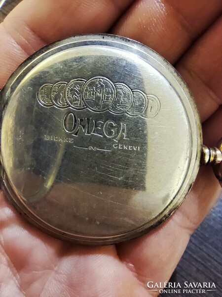 Antik ezüst Omega zsebóra, tokkal