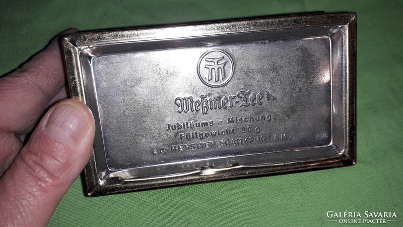 1990. német Meßmer tea jubileumi fém lemez díszdoboz gyűjtői állapotban 12 x 8 x 5 cm képek szerint