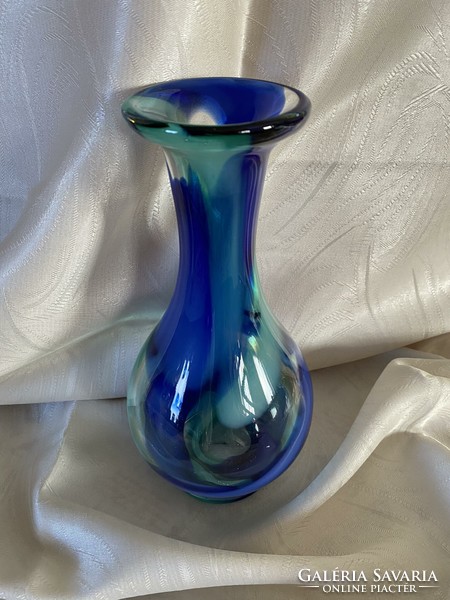 Beautiful looking thick-walled retro glass vase in cobalt and turquoise colors, decorative glass