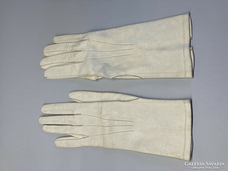 Antique white genuine leather women's gloves