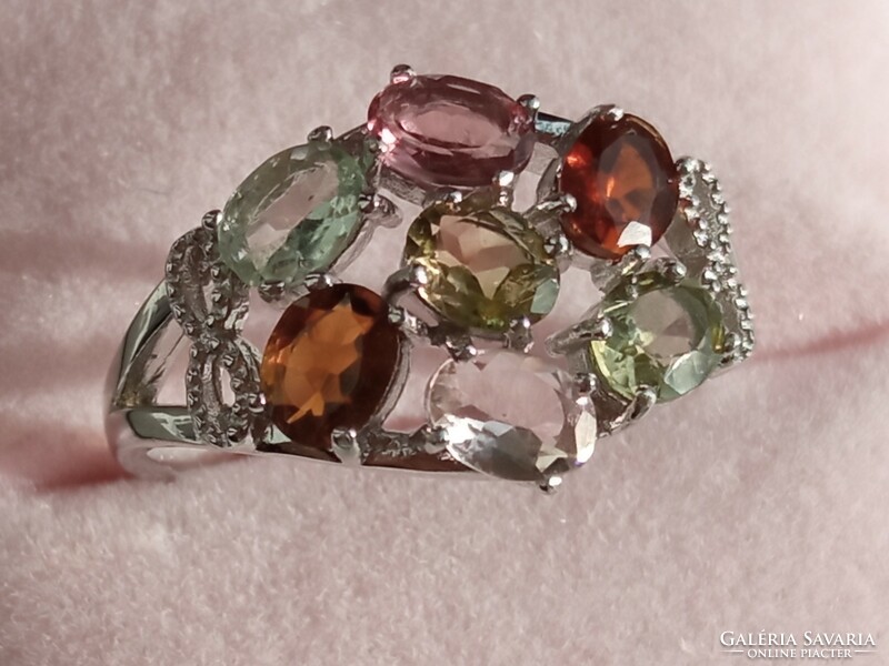 Multicolor tourmaline 925 silver ring 59