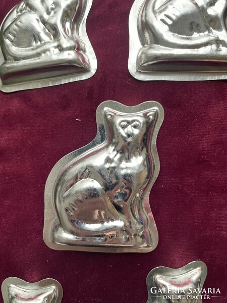 5 metal cake molds, chocolate moulds, - kitten, cat