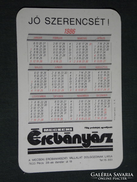 Card calendar, Mecsek ore mining company, newspaper, Pécs, miner, 1986, (4)