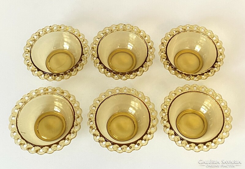 Retro set of yellow glass offering with 6 bowls