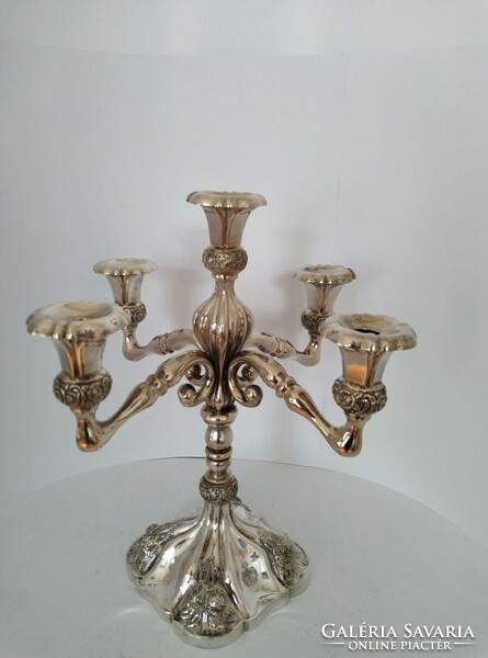 Pair of silver 5-branch candelabra decorated with Viennese roses