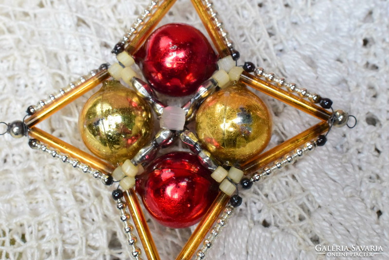 2 pieces of old similar tapestry glass Christmas tree decorations