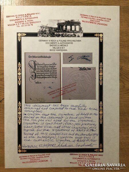 Adolf hitler hand signature document berlin 1935 - certificate coa hitler's signature