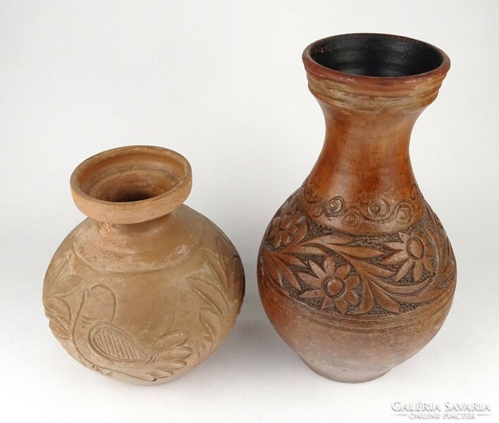 1P973 Régi barna kerámia váza pár