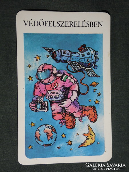 Kártyanaptár,SZOT munkavédelmi osztály,grafikai rajzos,humoros,balesetmegelőzés,űrhajós, 1984,   (4)