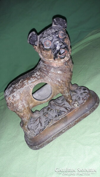 Antique bronzed metal table shelf decoration candle holder pug dog statue 18 x 16 x 10 cm according to pictures