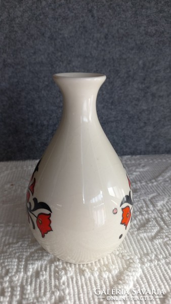 Zsolnay marked small porcelain vase with floral pattern, 12 x 7 cm, opening: 2.5 cm, base diameter: 4.5 cm
