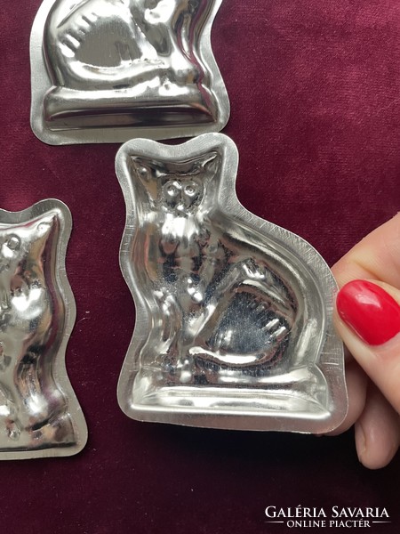 5 metal cake molds, chocolate moulds, - kitten, cat
