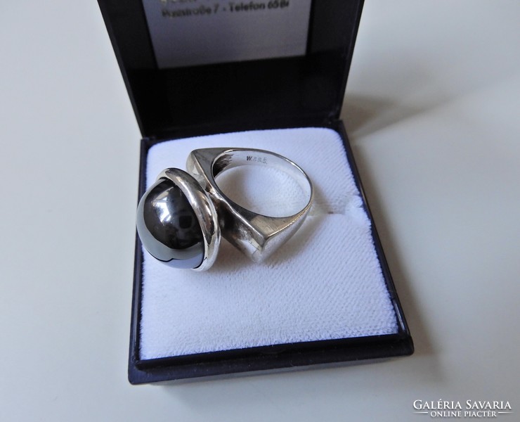 Régi dán W.& S. Sørensen ezüst gyűrű nagy hematit kővel