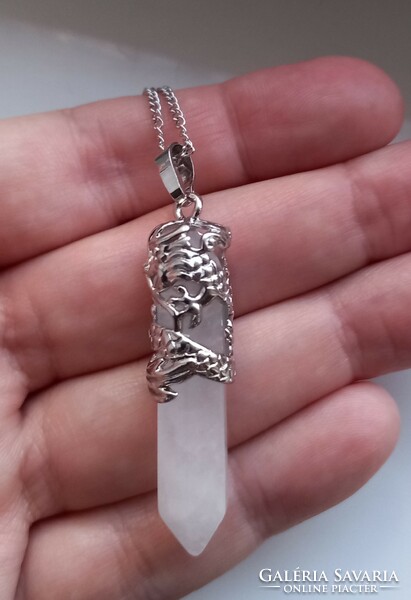 Natural crystal silver plated pendant necklace