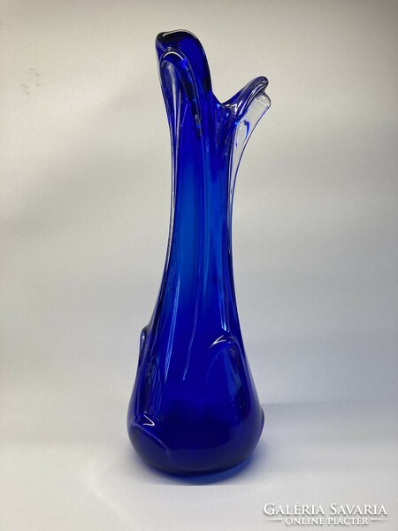Cobalt blue glass vase with extravagant design, flawless