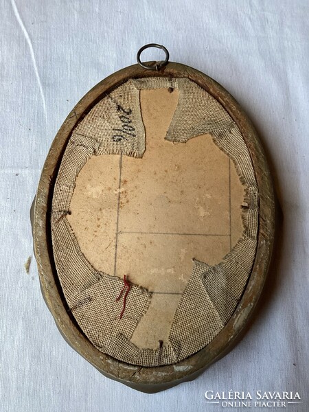Antique needle tapestry still life in oval frame 25x19 cm.