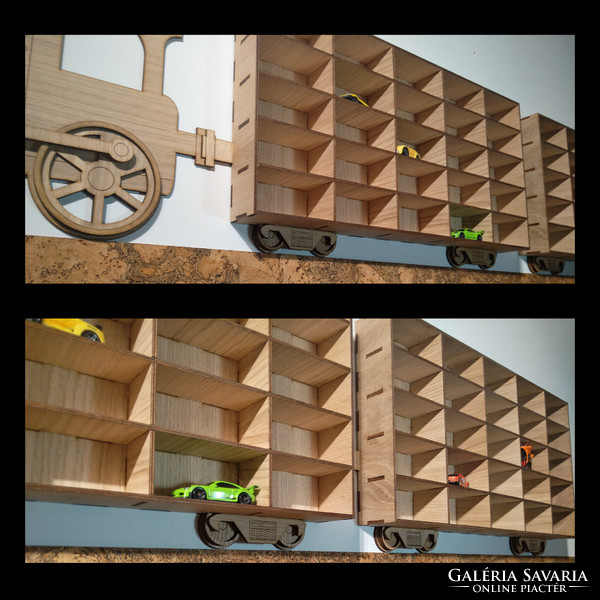 Small car-carrying train for wall shelf