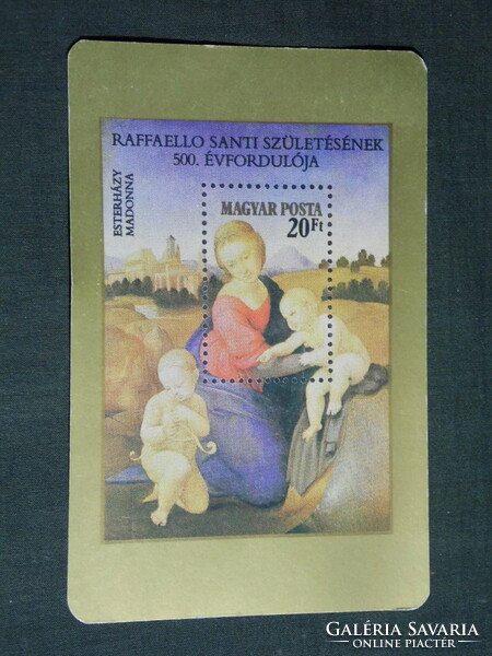 Kártyanaptár, Magyar Posta, filatélia, bélyeg, Raffaello Madonna,1984,   (4)