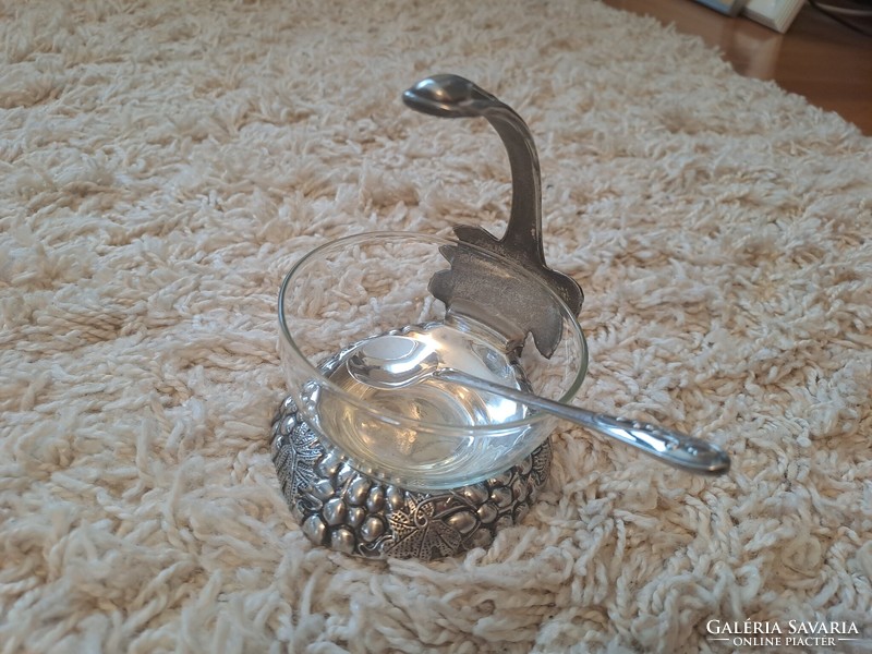 Silver-plated sugar bowl with small spoon
