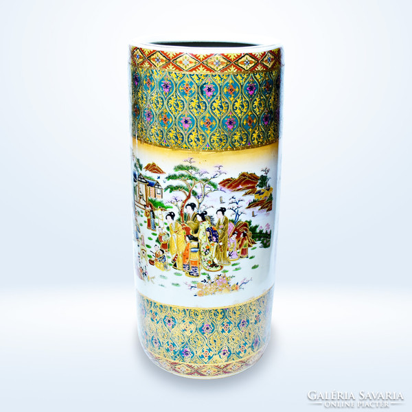 Large hand-painted Chinese floor vase, numbered, with a crack on the side