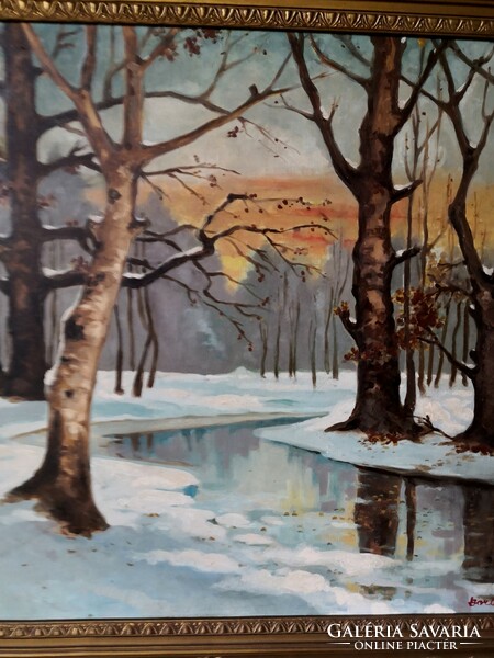 Fk/452. – Borcsányi j. With sign - winter forest with a stream