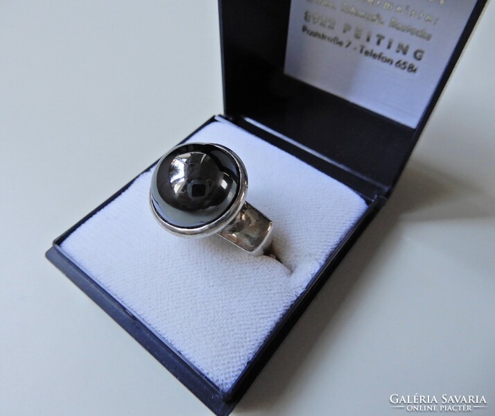 Old Danish w.& S. Sørensen silver ring with large hematite stone