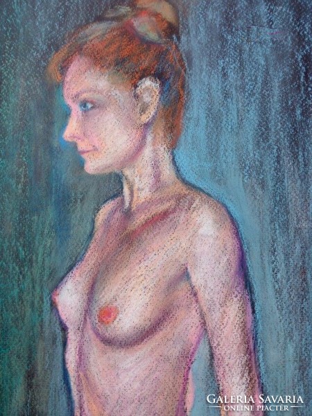 Modern impressionist painting. Tamás Attila Kagyerják: nude model trying on her thong