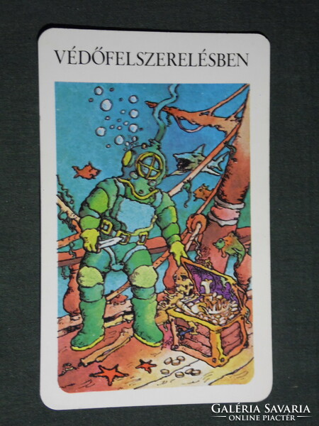 Card calendar, occupational health and safety department, graphic artist, humorous, accident prevention, diver, 1984, (4)