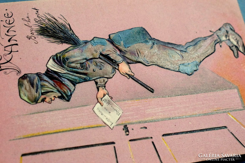 Antik dombornyomott Újévi képeslap - kéményseprő    1904ből
