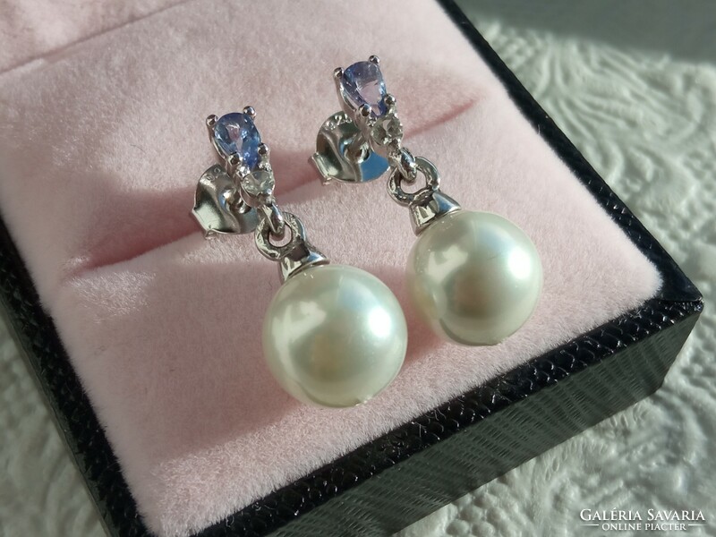 Tanzanite - pearl 925 silver earrings