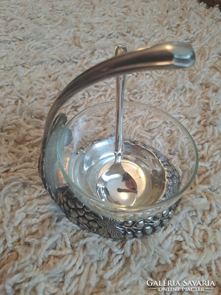 Silver-plated sugar bowl with small spoon