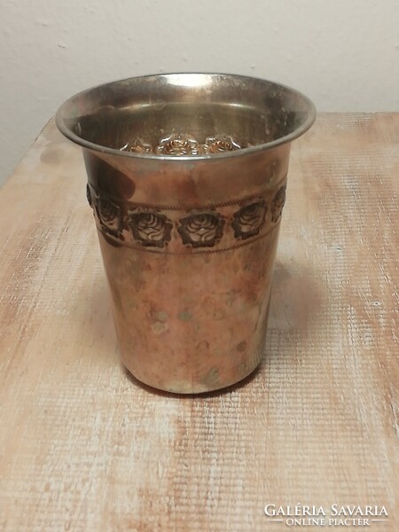 Antique silver baptismal cup with rose pattern