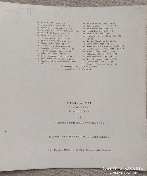 Antal Diósy's dedicated exhibition catalog 1961