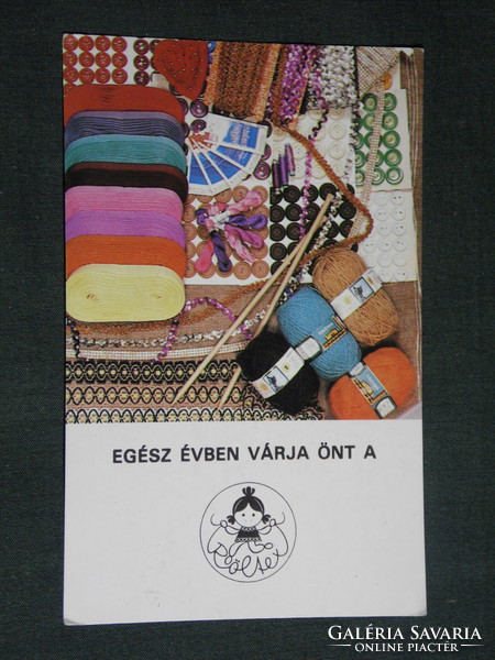 Card calendar, röltex bétex textile store, yarn, thread, button, 1984, (4)
