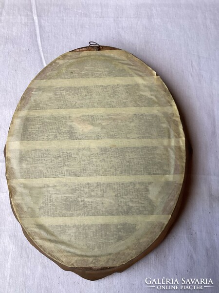 Antique needle tapestry still life in oval frame 30x24 cm.