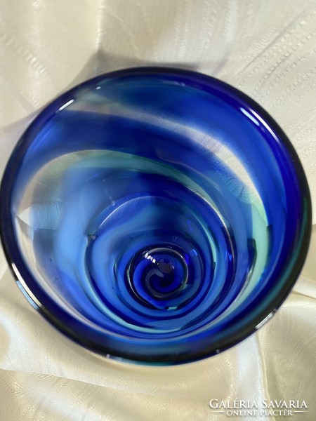 Beautifully looking retro glass vase in thick-walled cobalt and turquoise colors, decorative glass