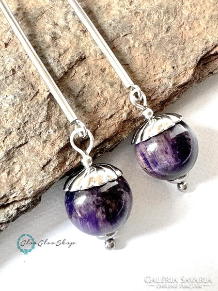 Purple tiger eye unique modern stainless steel earrings