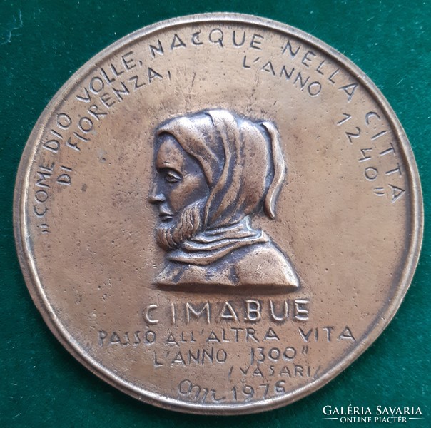 Mária Osváth: Cimabue Italian painter and mosaic artist, 1976, bronze medal, plaque