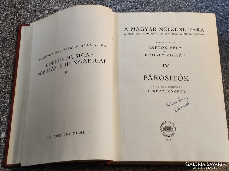 A magyar népzene tára IV.: Párosítók (1959,melléklettel)-Bartók Béla-Kodály Zoltán-Kerényi György