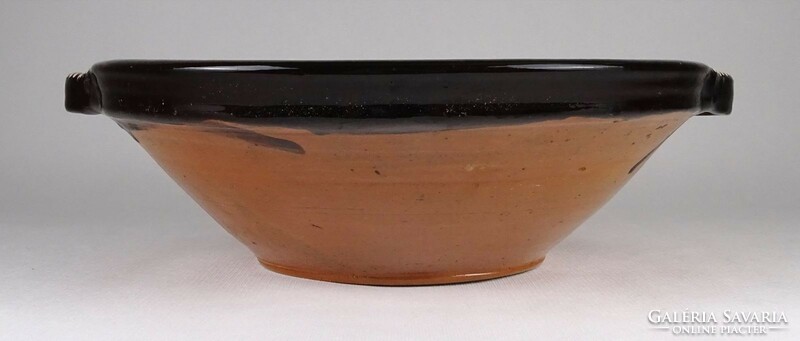 1P988 old Karcagi large earthenware bowl with handle, wall plate 36 cm