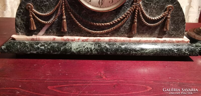 Old French marble mantel clock with candle holders